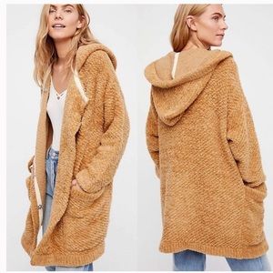 Free People Brown Warm Wishes Hooded Sweater Teddy Jacket Cardigan